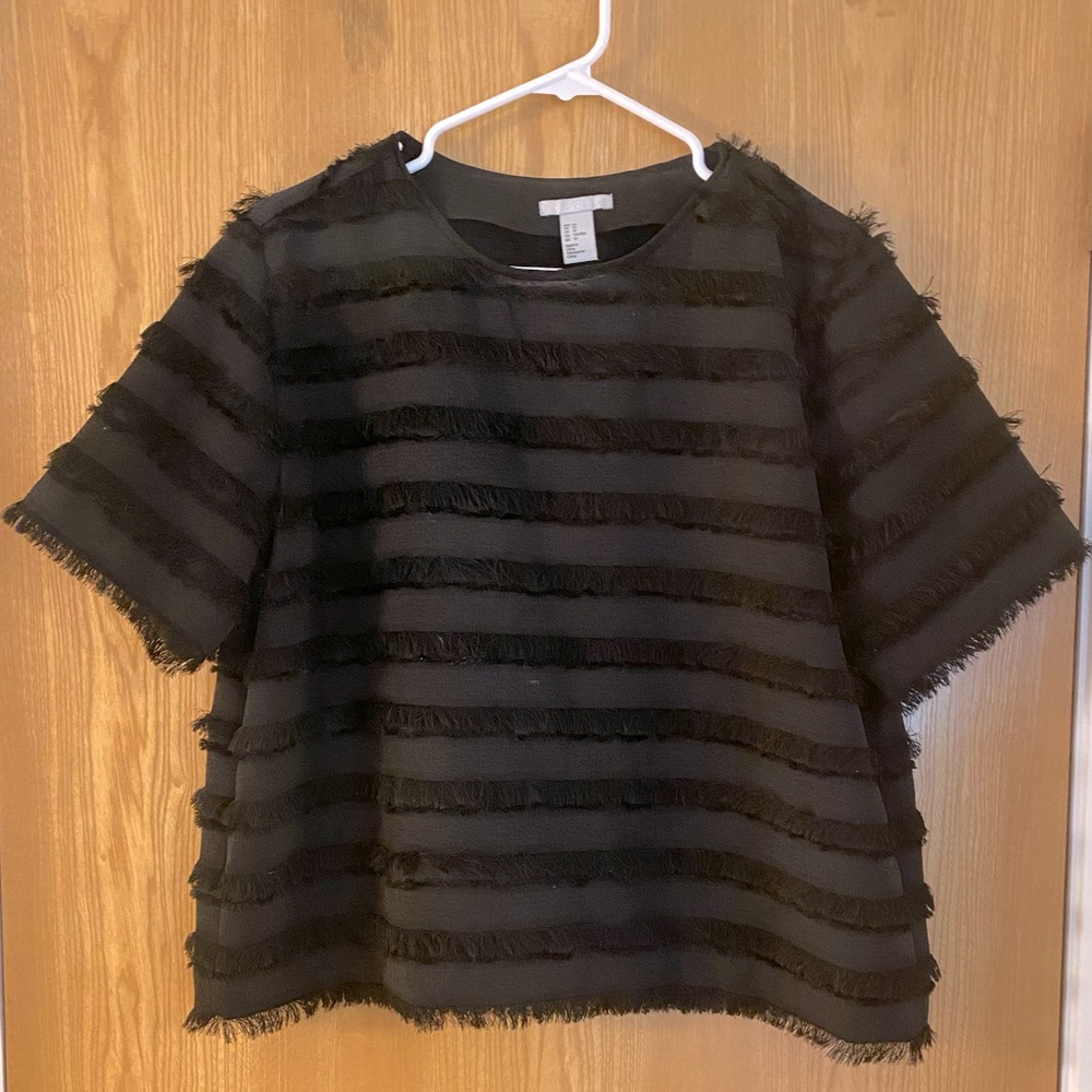 H&M luxe black top with fringe